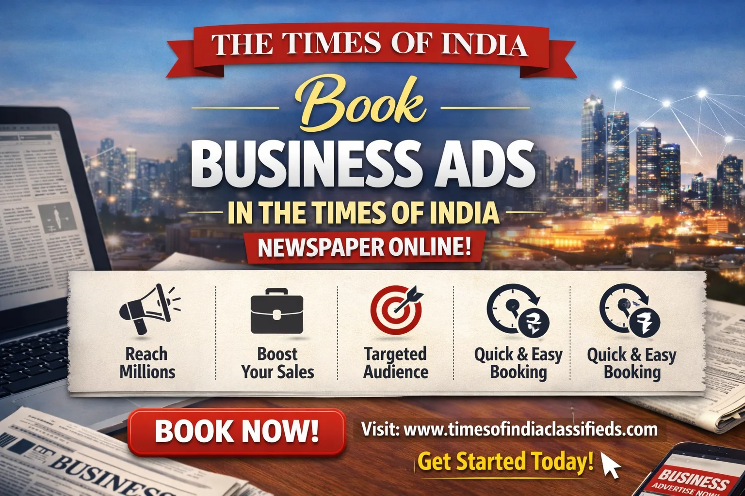 Book Business Ads in The Times of India Newspaper Online